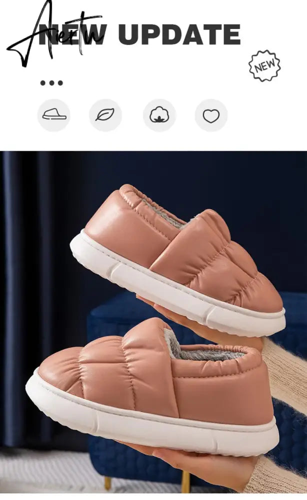 Waterproof Non-Slip Home Slippers Winter Warm Women Indoor Cotton Men Non-slips Ladies Soft Slippers Memory Foam Couples Shoes Aiertu
