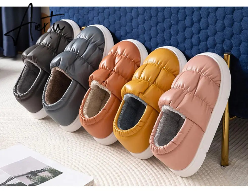 Waterproof Non-Slip Home Slippers Winter Warm Women Indoor Cotton Men Non-slips Ladies Soft Slippers Memory Foam Couples Shoes Aiertu