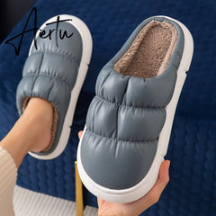 Waterproof Non-Slip Home Slippers Winter Warm Women Indoor Cotton Men Non-slips Ladies Soft Slippers Memory Foam Couples Shoes Aiertu