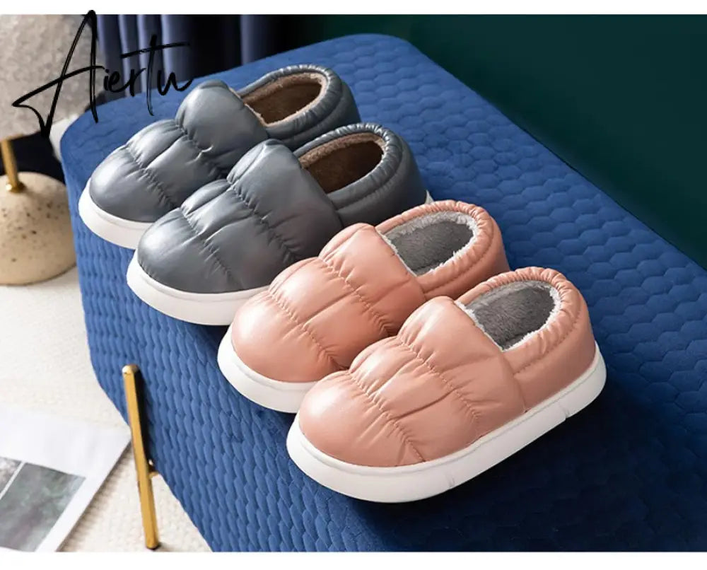 Waterproof Non-Slip Home Slippers Winter Warm Women Indoor Cotton Men Non-slips Ladies Soft Slippers Memory Foam Couples Shoes Aiertu