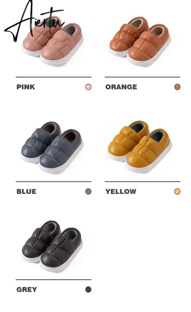 Waterproof Non-Slip Home Slippers Winter Warm Women Indoor Cotton Men Non-slips Ladies Soft Slippers Memory Foam Couples Shoes Aiertu