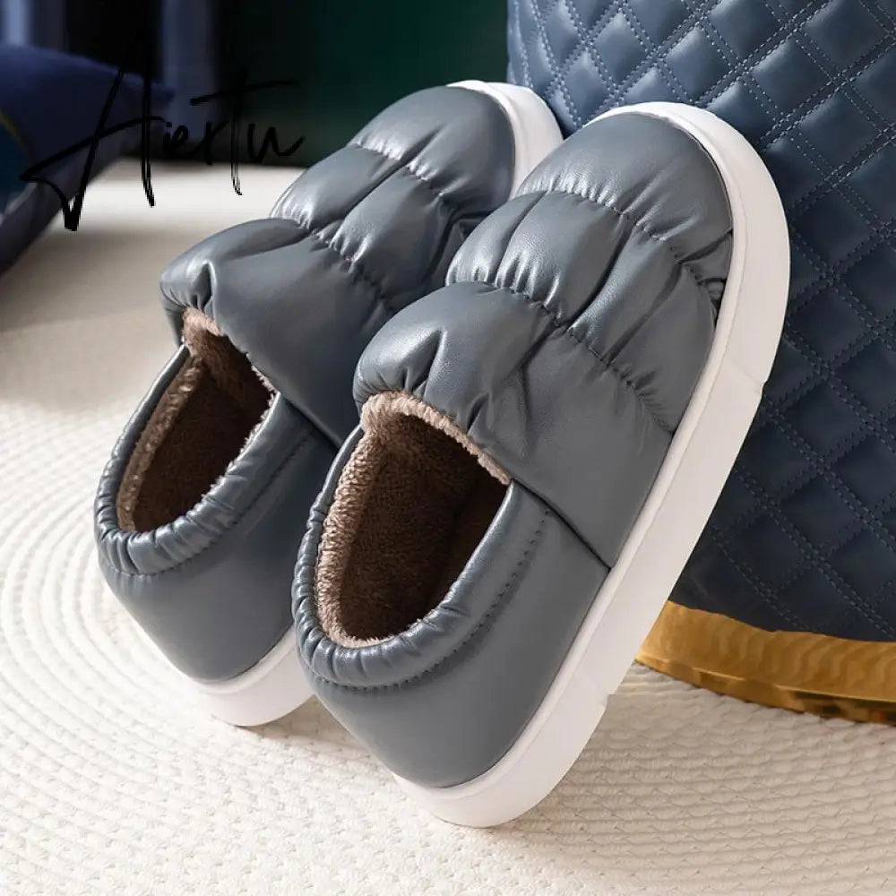 Waterproof Non-Slip Home Slippers Winter Warm Women Indoor Cotton Men Non-slips Ladies Soft Slippers Memory Foam Couples Shoes Aiertu