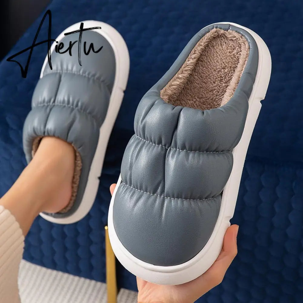 Waterproof Non-Slip Home Slippers Winter Warm Women Indoor Cotton Men Non-slips Ladies Soft Slippers Memory Foam Couples Shoes Aiertu