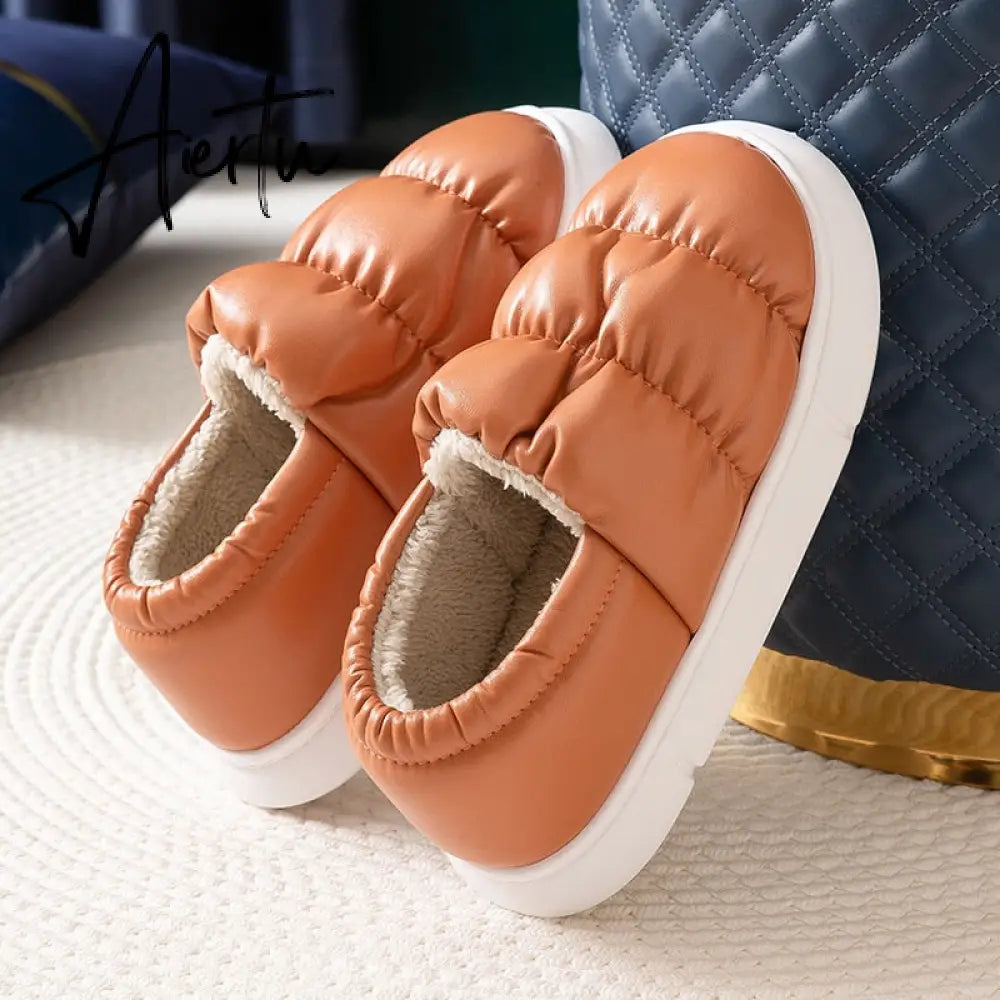 Waterproof Non-Slip Home Slippers Winter Warm Women Indoor Cotton Men Non-slips Ladies Soft Slippers Memory Foam Couples Shoes Aiertu