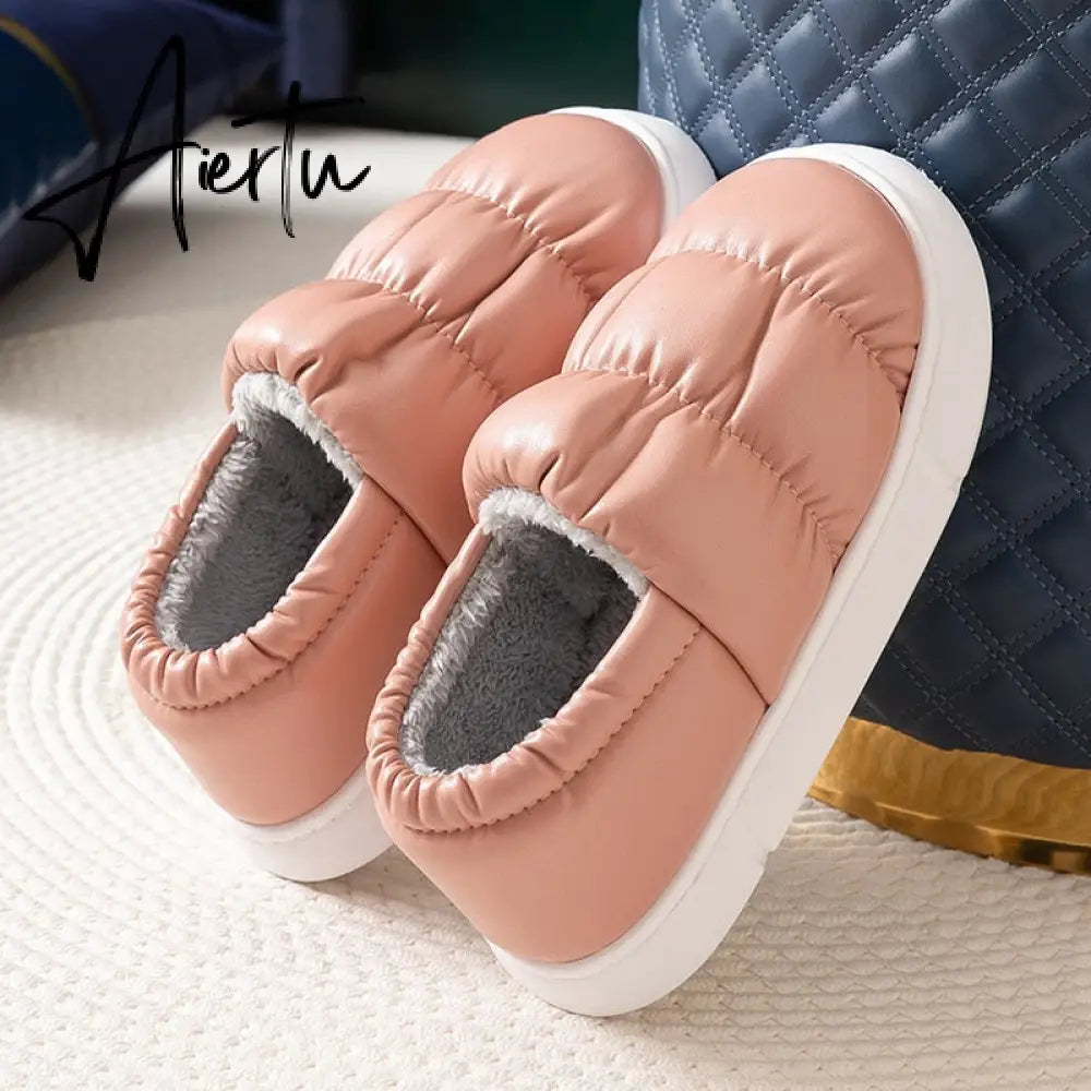 Waterproof Non-Slip Home Slippers Winter Warm Women Indoor Cotton Men Non-slips Ladies Soft Slippers Memory Foam Couples Shoes Aiertu