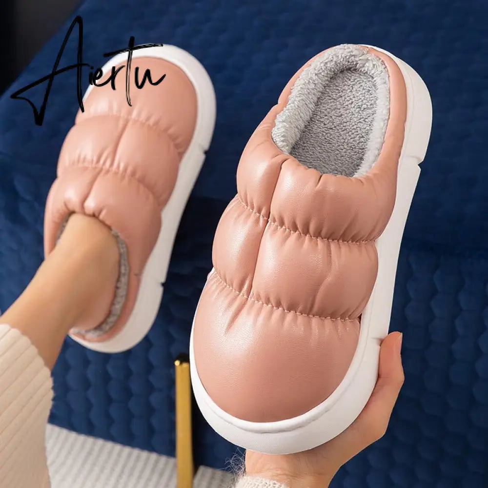 Waterproof Non-Slip Home Slippers Winter Warm Women Indoor Cotton Men Non-slips Ladies Soft Slippers Memory Foam Couples Shoes Aiertu