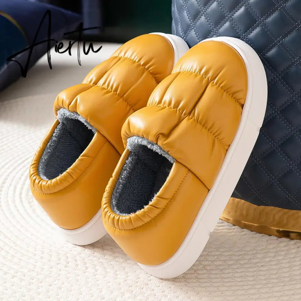 Waterproof Non-Slip Home Slippers Winter Warm Women Indoor Cotton Men Non-slips Ladies Soft Slippers Memory Foam Couples Shoes Aiertu