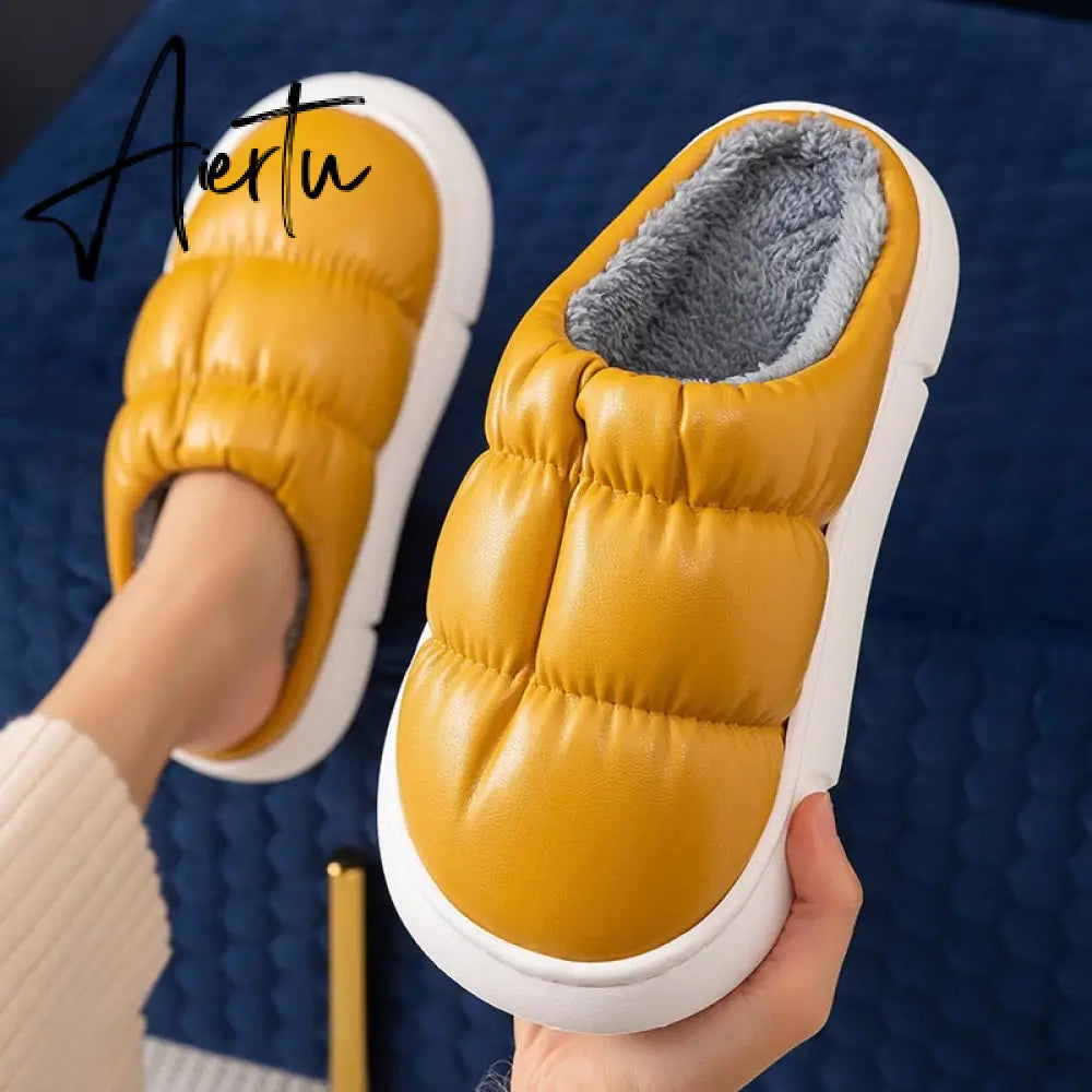 Waterproof Non-Slip Home Slippers Winter Warm Women Indoor Cotton Men Non-slips Ladies Soft Slippers Memory Foam Couples Shoes Aiertu