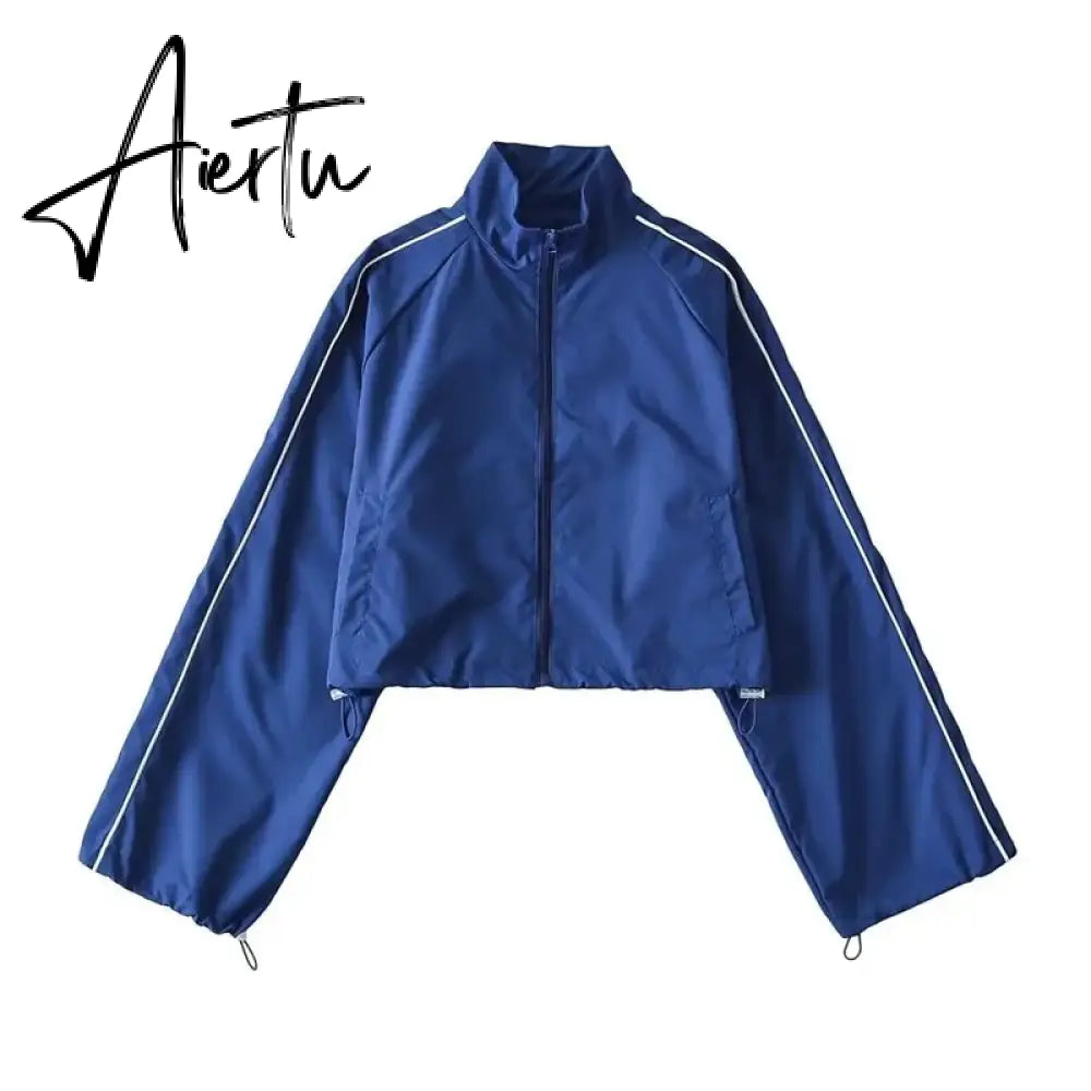 White Black Sports Tracksuits Set Women Windbreak Fast Dry Cropped Zip Up Jackets Coat Top Wide Leg Baggy Pants Trousers Aiertu