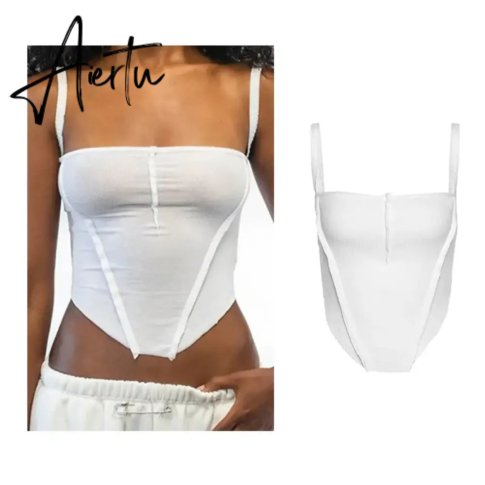 White Sexy Fashion Backless Sleeveless Spaghetti Strap Cross Halter Camis Slim Crop Tops Summer Women Basic Y2k Bodycon Camisole Aiertu