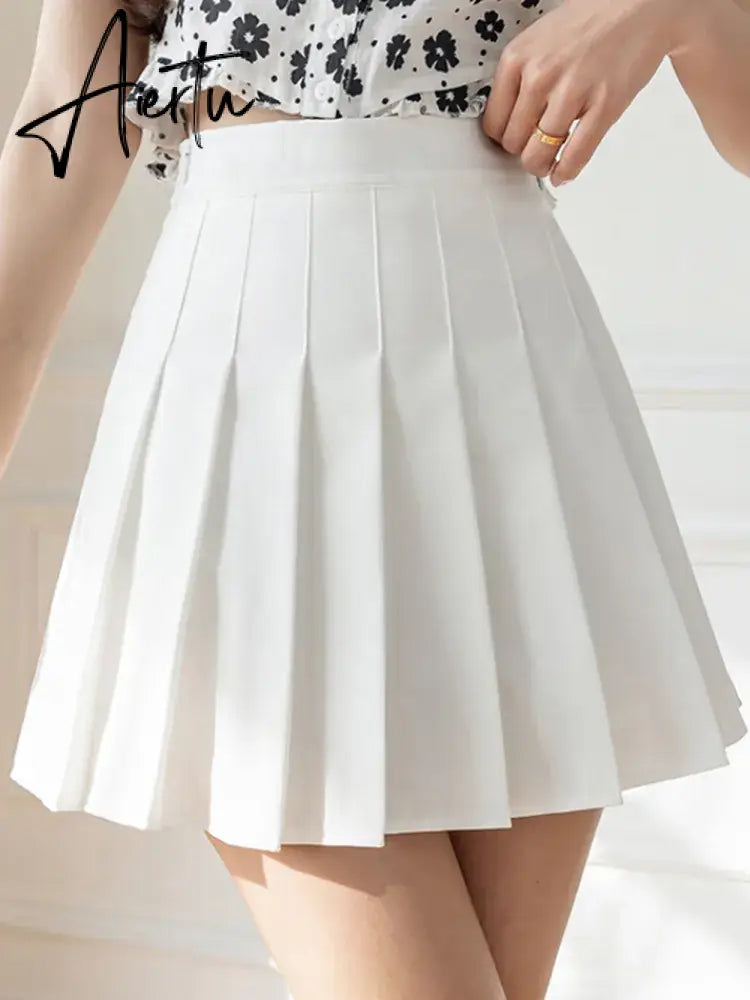 White Women Pleated Skirts Summer High Waist Zipper Girls Dancing JK Mini Skirts Black Fashion Student A Line Faldas Aiertu