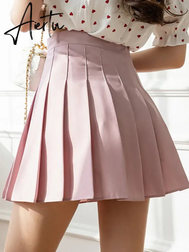 White Women Pleated Skirts Summer High Waist Zipper Girls Dancing JK Mini Skirts Black Fashion Student A Line Faldas Aiertu