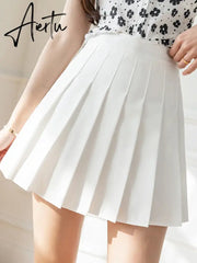 White Women Pleated Skirts Summer High Waist Zipper Girls Dancing JK Mini Skirts Black Fashion Student A Line Faldas Aiertu