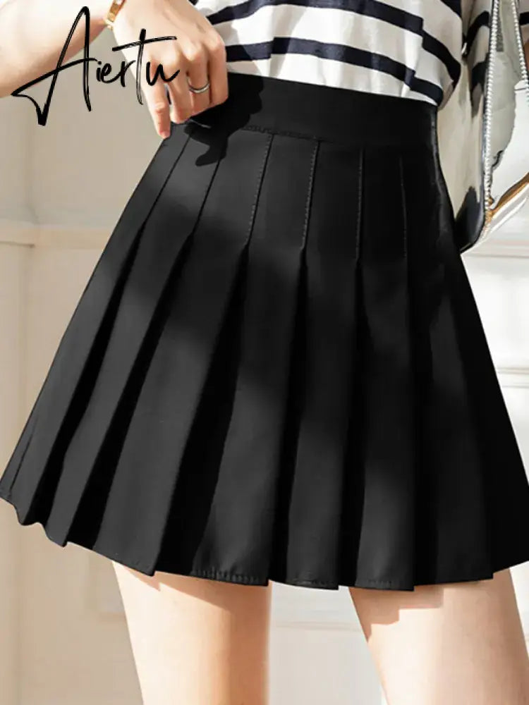 White Women Pleated Skirts Summer High Waist Zipper Girls Dancing JK Mini Skirts Black Fashion Student A Line Faldas Aiertu