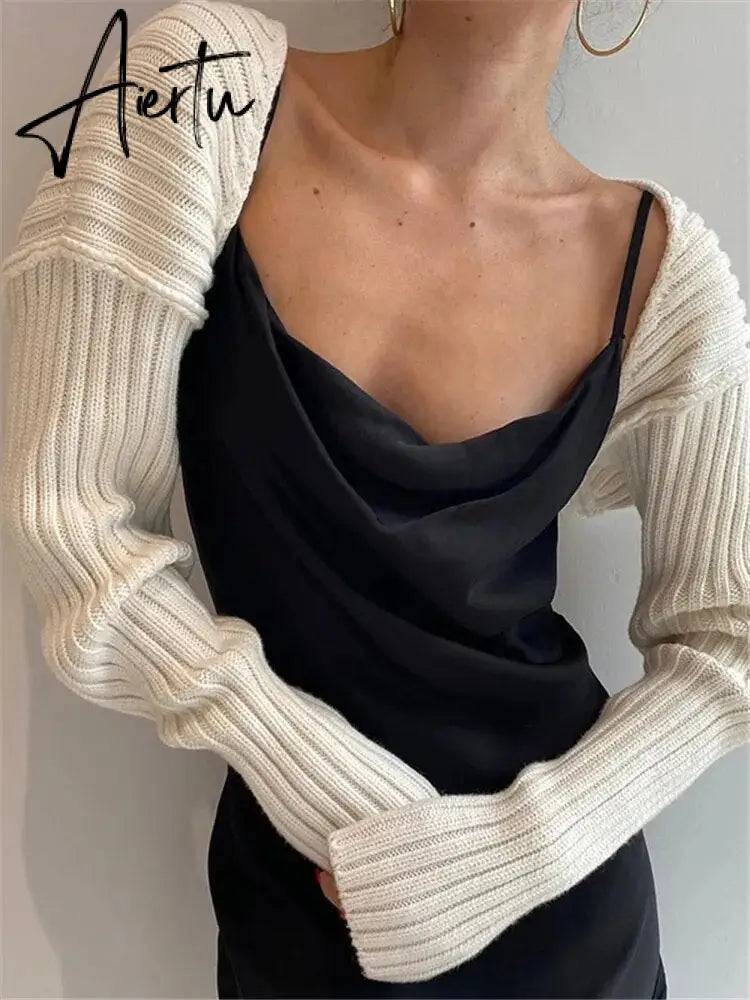 White Women Sweater Shrugs Cropped Top Full Lantern Sleeve Knitwear Pullover Sexy Summer High Street Outwear Spring Aiertu