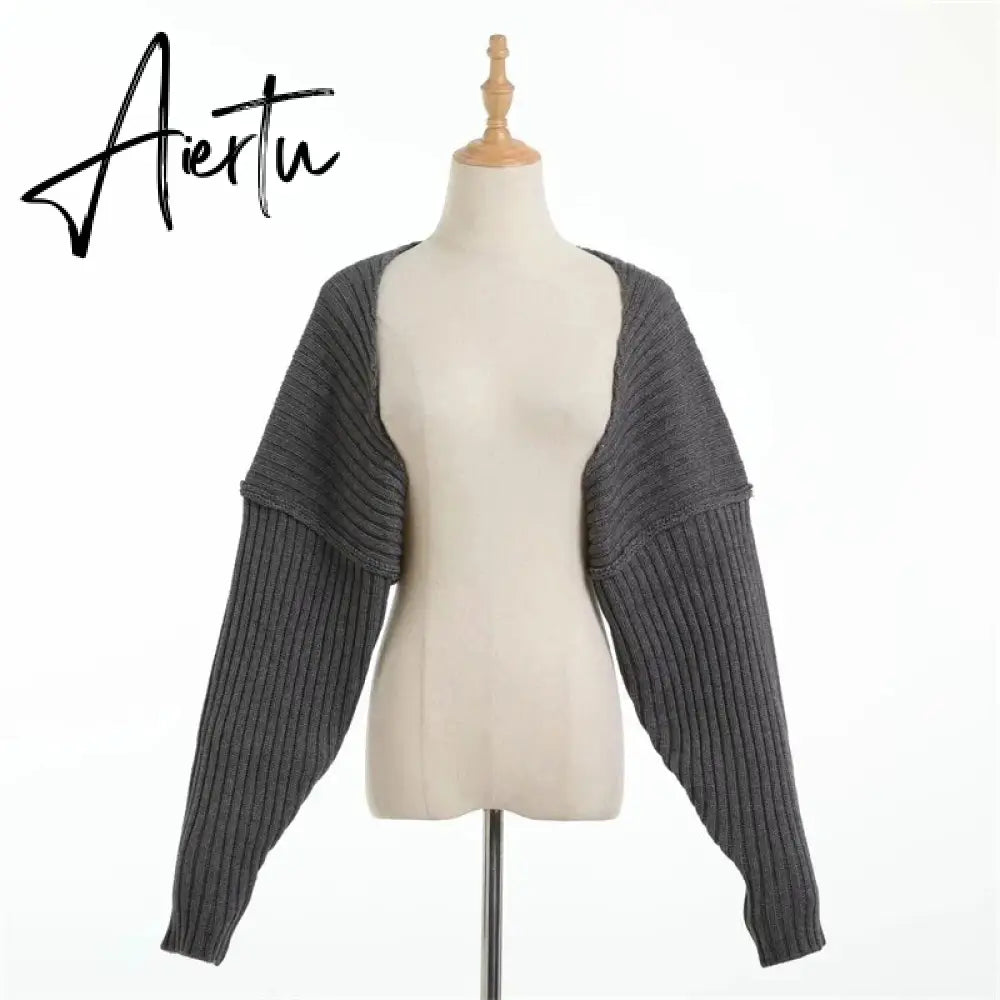 White Women Sweater Shrugs Cropped Top Full Lantern Sleeve Knitwear Pullover Sexy Summer High Street Outwear Spring Aiertu