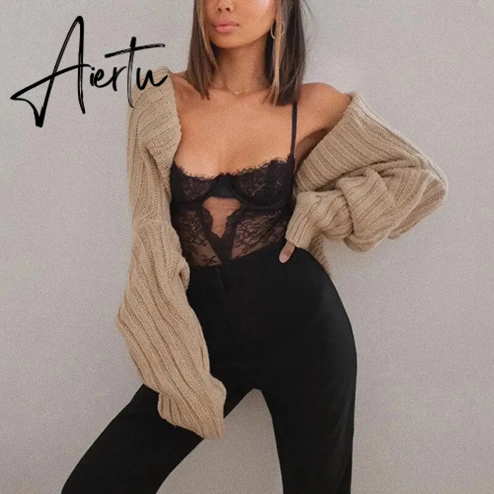 White Women Sweater Shrugs Cropped Top Full Lantern Sleeve Knitwear Pullover Sexy Summer High Street Outwear Spring Aiertu