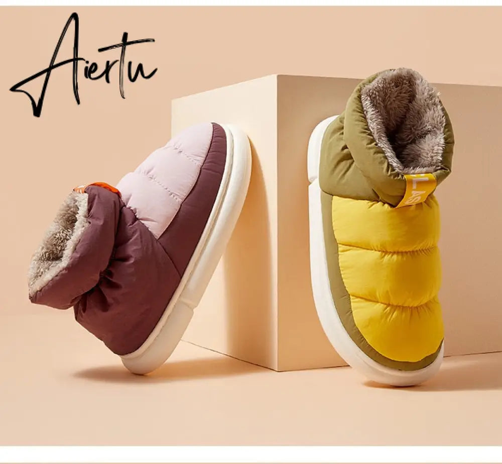 Winter Ankle Boots Women Cottons Warm Shoes Female Ankle Boots Classic Stitching High-top Couples Soft Warm Down Snow Boots Aiertu