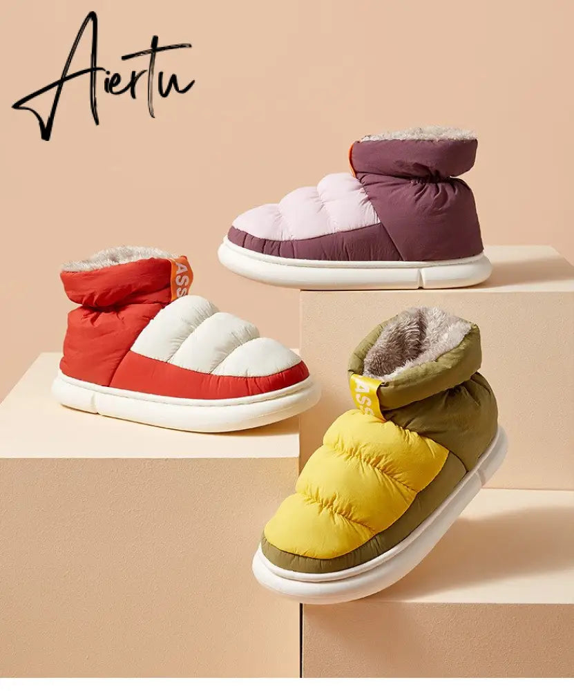 Winter Ankle Boots Women Cottons Warm Shoes Female Ankle Boots Classic Stitching High-top Couples Soft Warm Down Snow Boots Aiertu