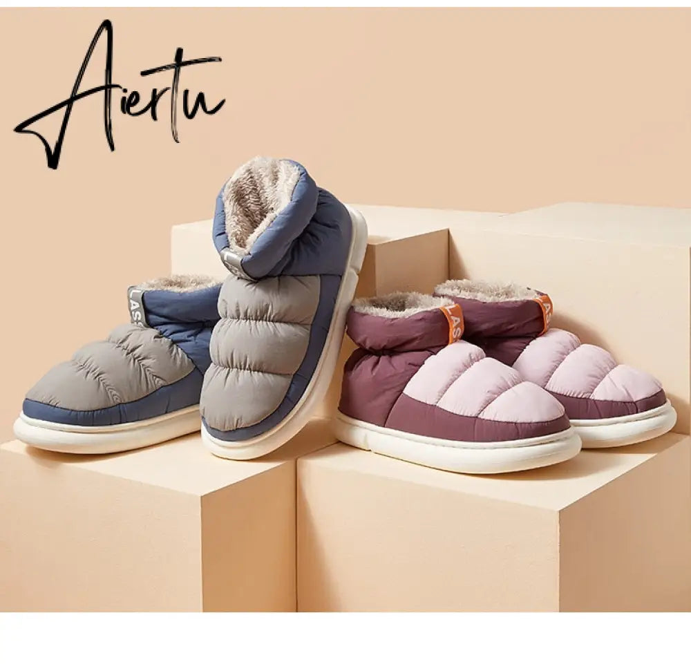 Winter Ankle Boots Women Cottons Warm Shoes Female Ankle Boots Classic Stitching High-top Couples Soft Warm Down Snow Boots Aiertu