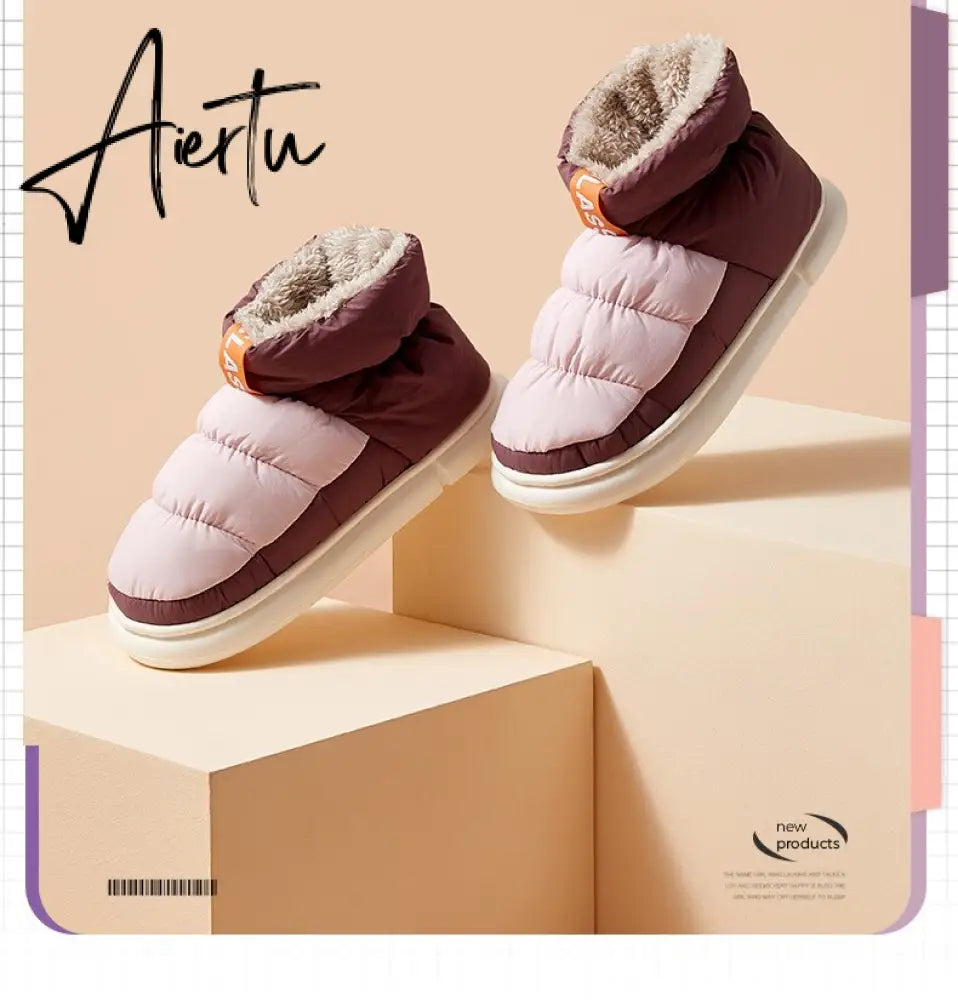 Winter Ankle Boots Women Cottons Warm Shoes Female Ankle Boots Classic Stitching High-top Couples Soft Warm Down Snow Boots Aiertu