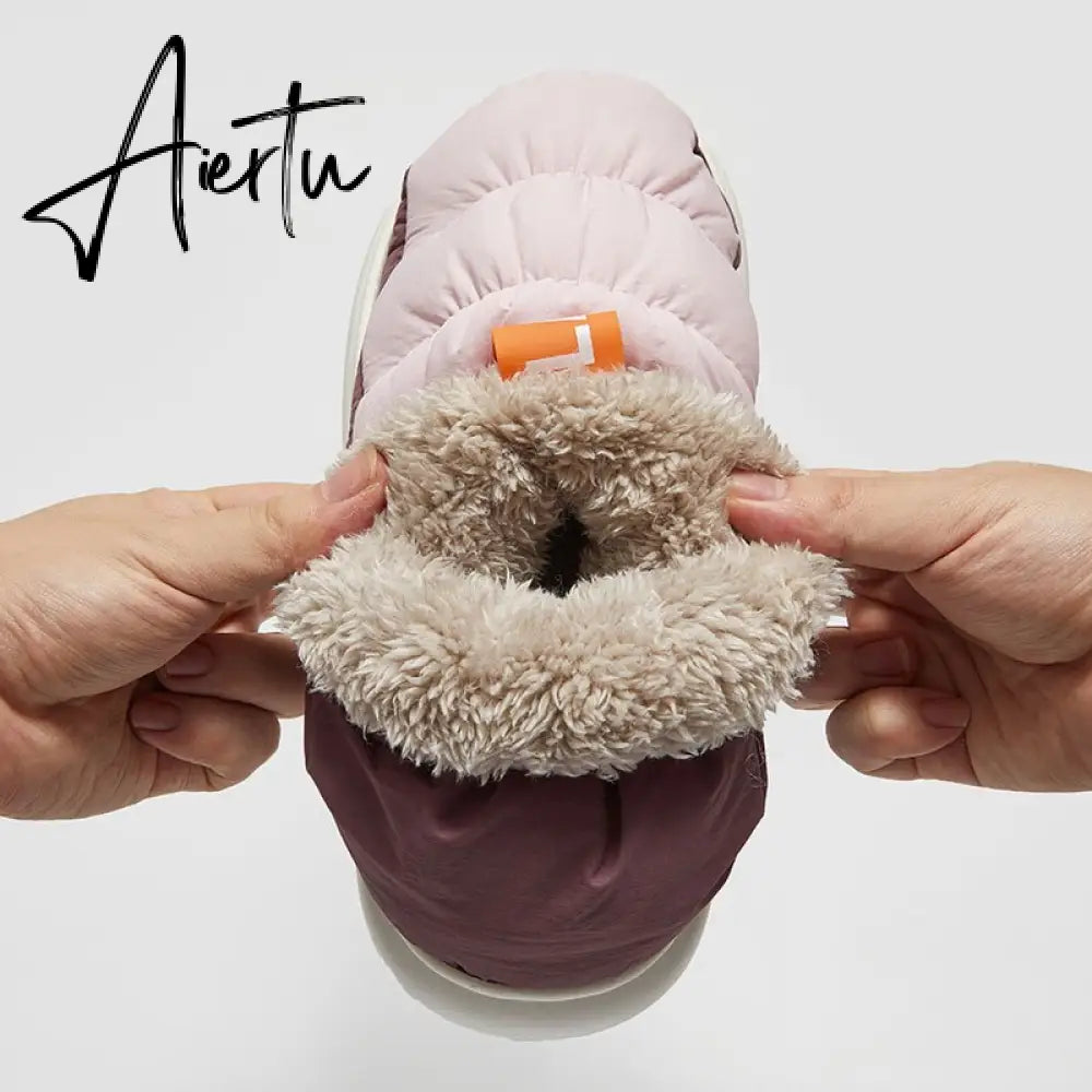 Winter Ankle Boots Women Cottons Warm Shoes Female Ankle Boots Classic Stitching High-top Couples Soft Warm Down Snow Boots Aiertu