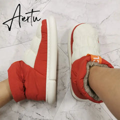 Winter Ankle Boots Women Cottons Warm Shoes Female Ankle Boots Classic Stitching High-top Couples Soft Warm Down Snow Boots Aiertu