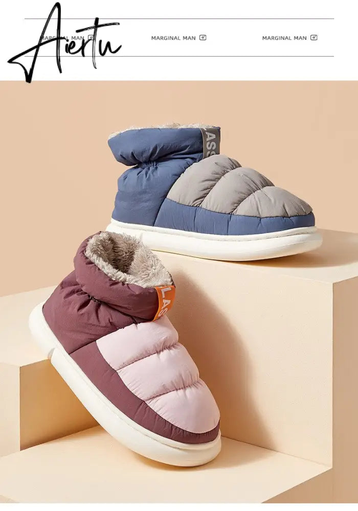 Winter Ankle Boots Women Cottons Warm Shoes Female Ankle Boots Classic Stitching High-top Couples Soft Warm Down Snow Boots Aiertu