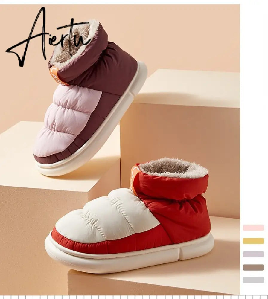 Winter Ankle Boots Women Cottons Warm Shoes Female Ankle Boots Classic Stitching High-top Couples Soft Warm Down Snow Boots Aiertu