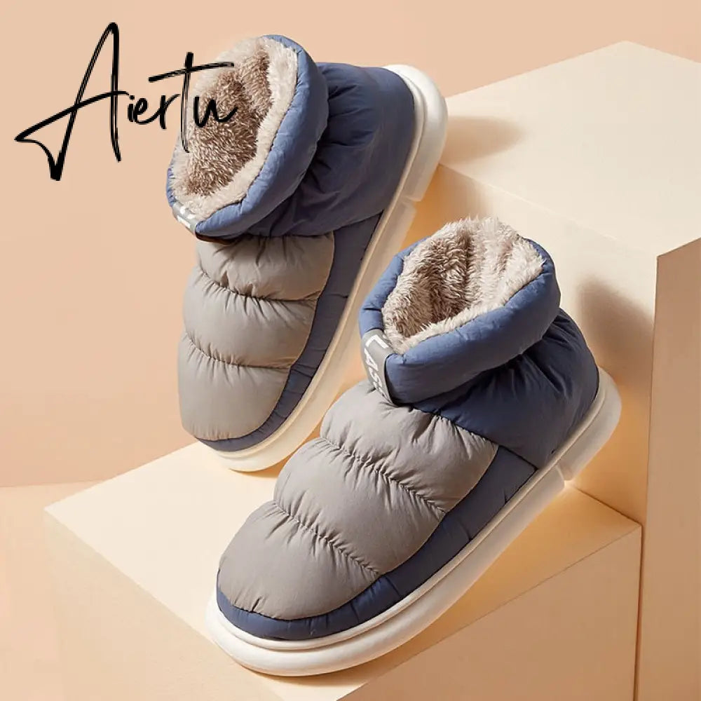 Winter Ankle Boots Women Cottons Warm Shoes Female Ankle Boots Classic Stitching High-top Couples Soft Warm Down Snow Boots Aiertu