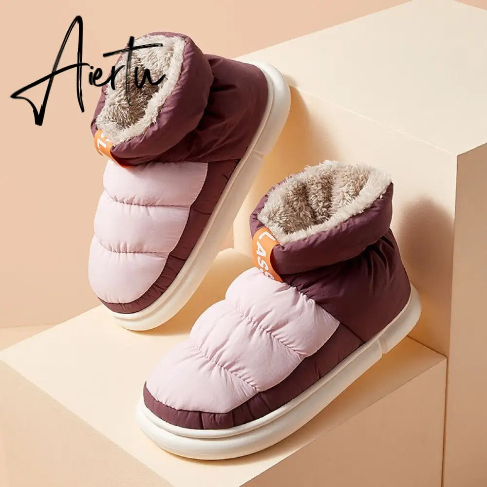Winter Ankle Boots Women Cottons Warm Shoes Female Ankle Boots Classic Stitching High-top Couples Soft Warm Down Snow Boots Aiertu