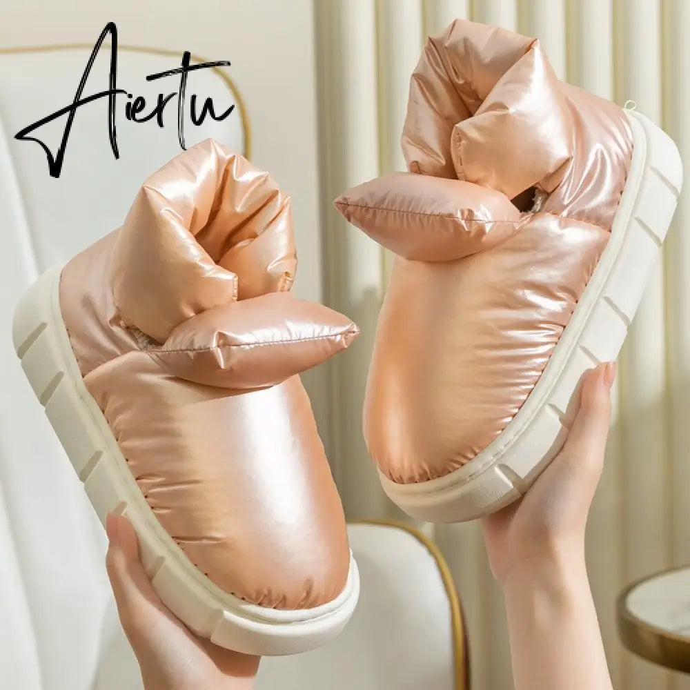 Winter Boots for Women Trendy Candy Color Pink Female Ankle Boot Keep Warm Down Light Platform Furry Footwear Cotton Shoes Aiertu
