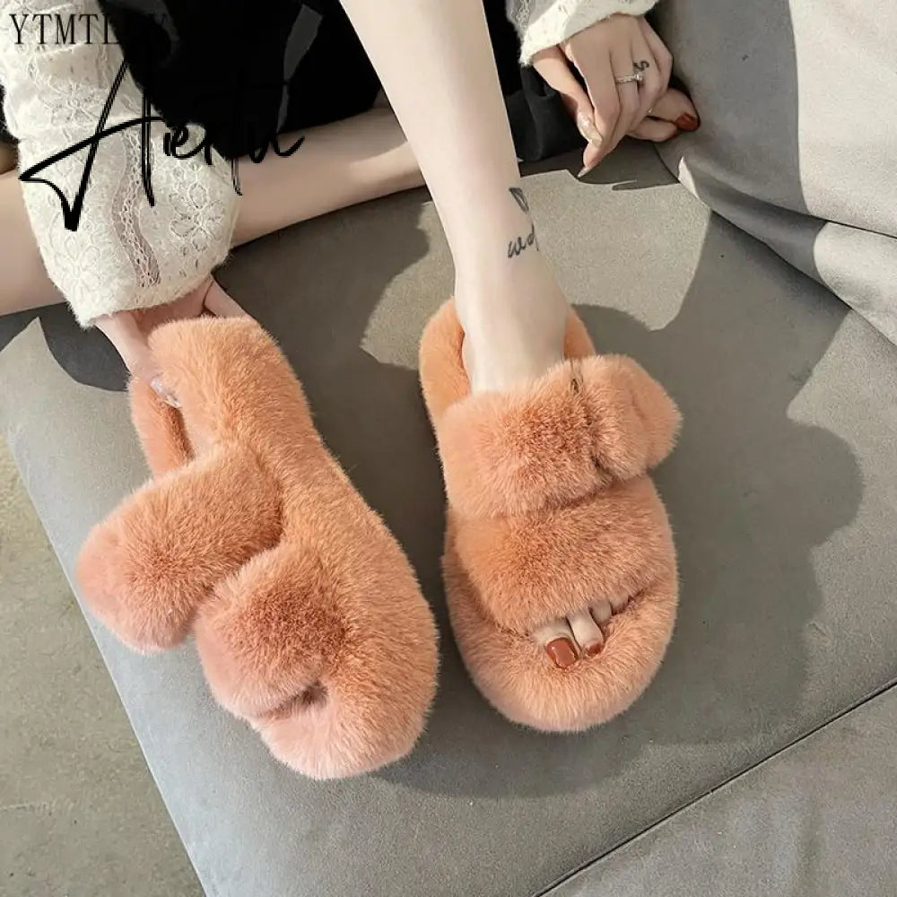 Winter Fashion Soft Warm Comfort Flat Fur Slipper Brand Designer Slip On Loafers Mules Flip Flops Casual Ytmtloy Indoor Aiertu