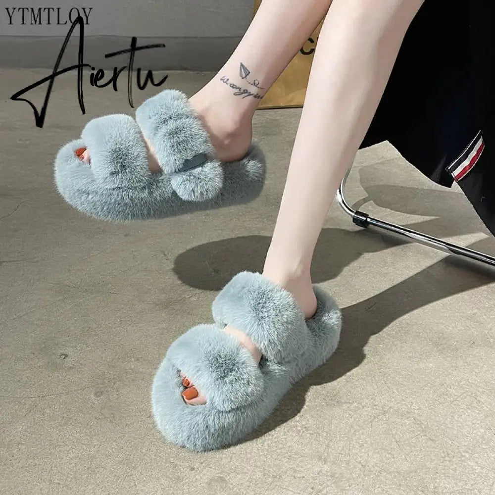 Winter Fashion Soft Warm Comfort Flat Fur Slipper Brand Designer Slip On Loafers Mules Flip Flops Casual Ytmtloy Indoor Aiertu