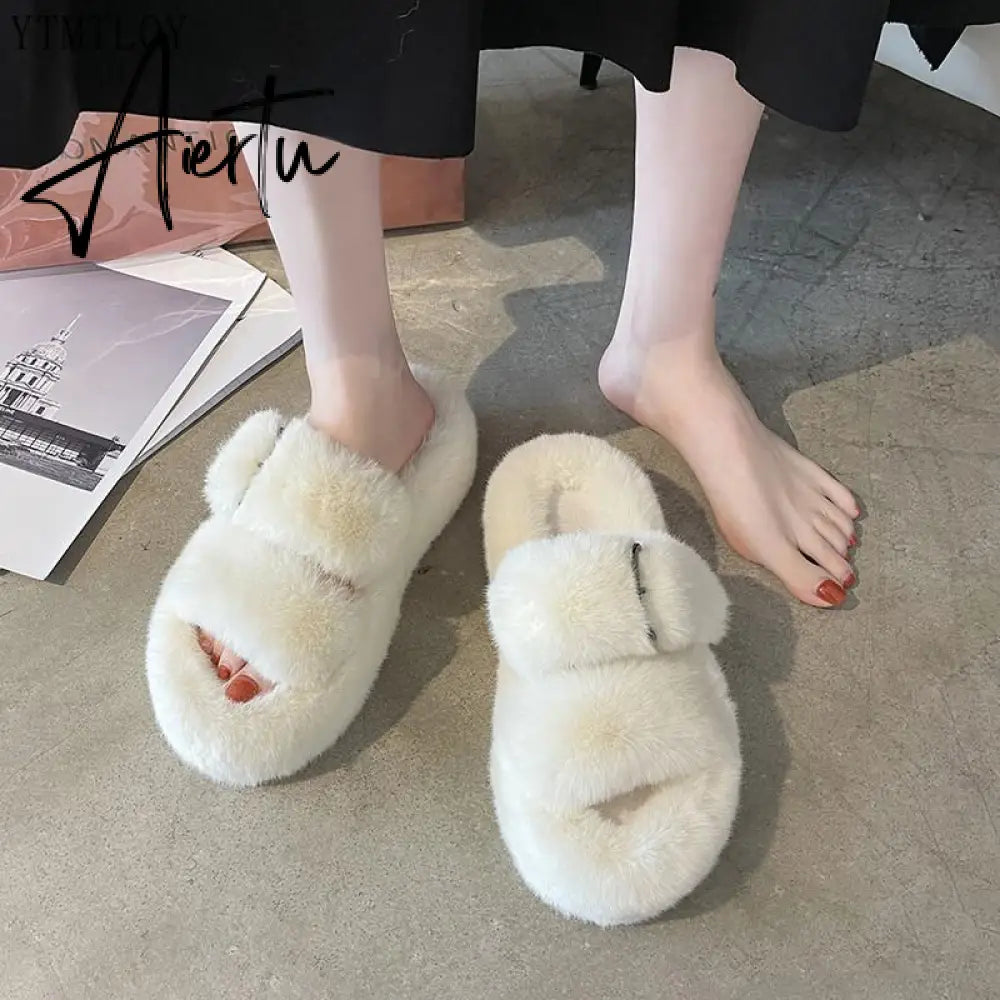 Winter Fashion Soft Warm Comfort Flat Fur Slipper Brand Designer Slip On Loafers Mules Flip Flops Casual Ytmtloy Indoor Aiertu
