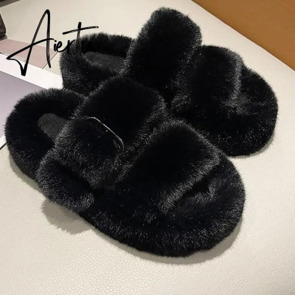 Winter Fashion Soft Warm Comfort Flat Fur Slipper Brand Designer Slip On Loafers Mules Flip Flops Casual Ytmtloy Indoor Aiertu