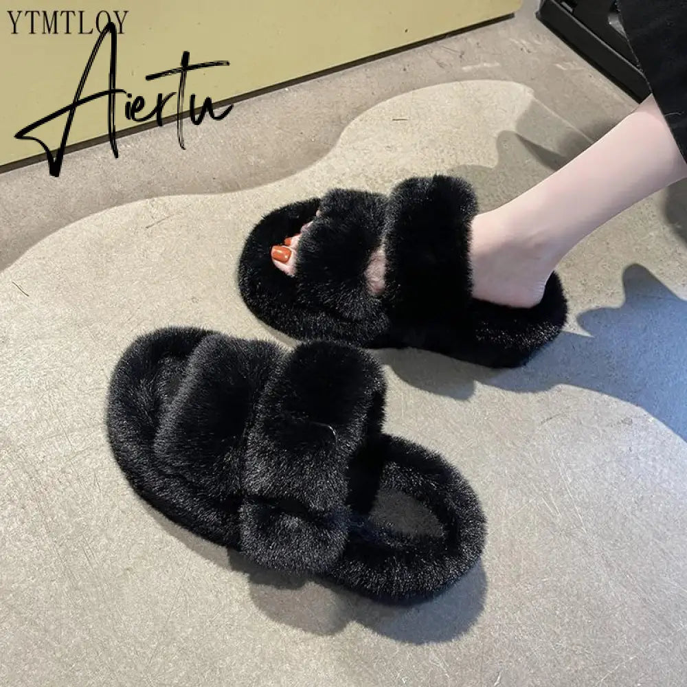 Winter Fashion Soft Warm Comfort Flat Fur Slipper Brand Designer Slip On Loafers Mules Flip Flops Casual Ytmtloy Indoor Aiertu