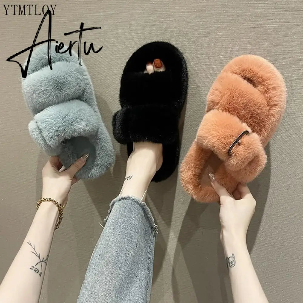 Winter Fashion Soft Warm Comfort Flat Fur Slipper Brand Designer Slip On Loafers Mules Flip Flops Casual Ytmtloy Indoor Aiertu