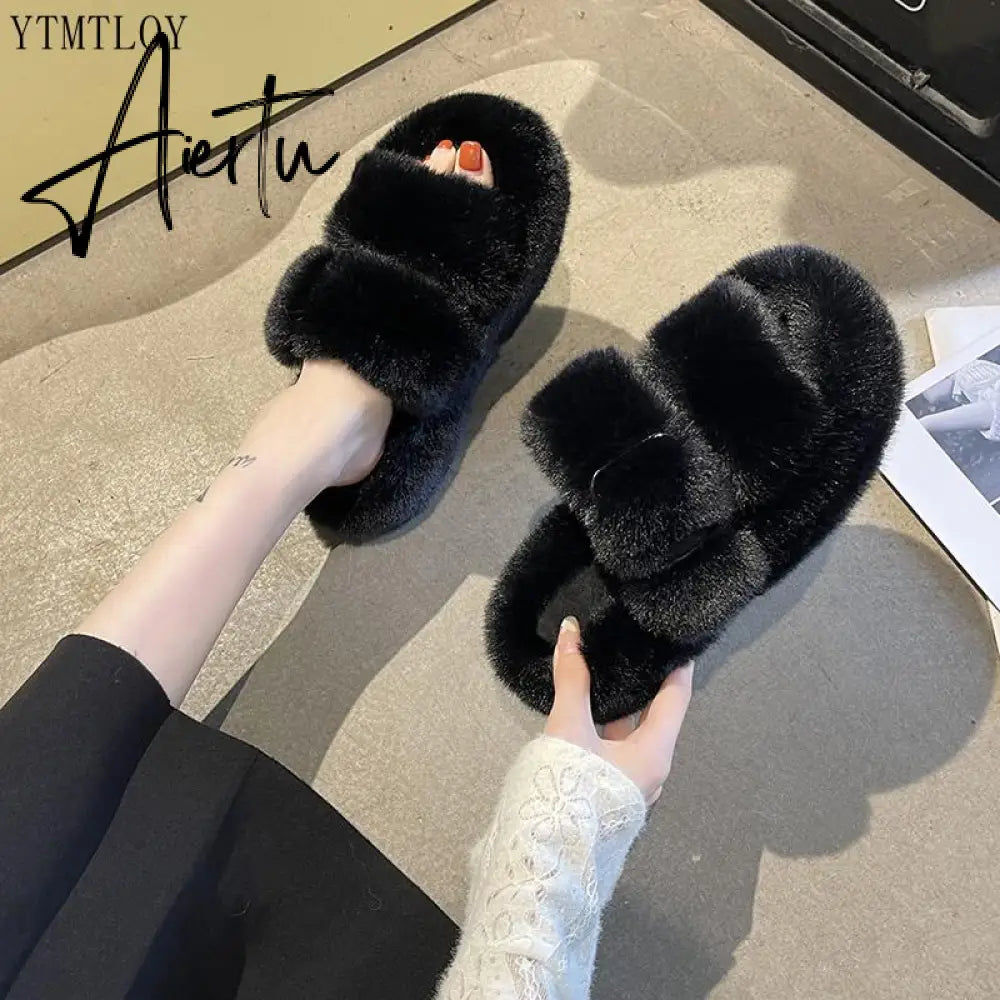 Winter Fashion Soft Warm Comfort Flat Fur Slipper Brand Designer Slip On Loafers Mules Flip Flops Casual Ytmtloy Indoor Aiertu