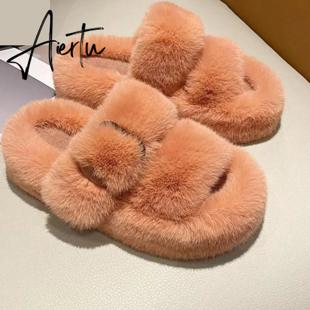 Winter Fashion Soft Warm Comfort Flat Fur Slipper Brand Designer Slip On Loafers Mules Flip Flops Casual Ytmtloy Indoor Aiertu