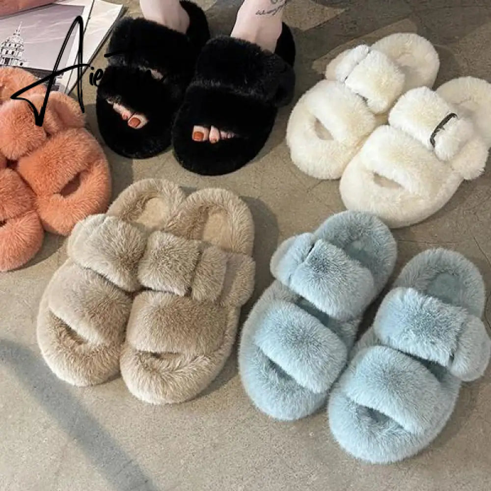 Winter Fashion Soft Warm Comfort Flat Fur Slipper Brand Designer Slip On Loafers Mules Flip Flops Casual Ytmtloy Indoor Aiertu