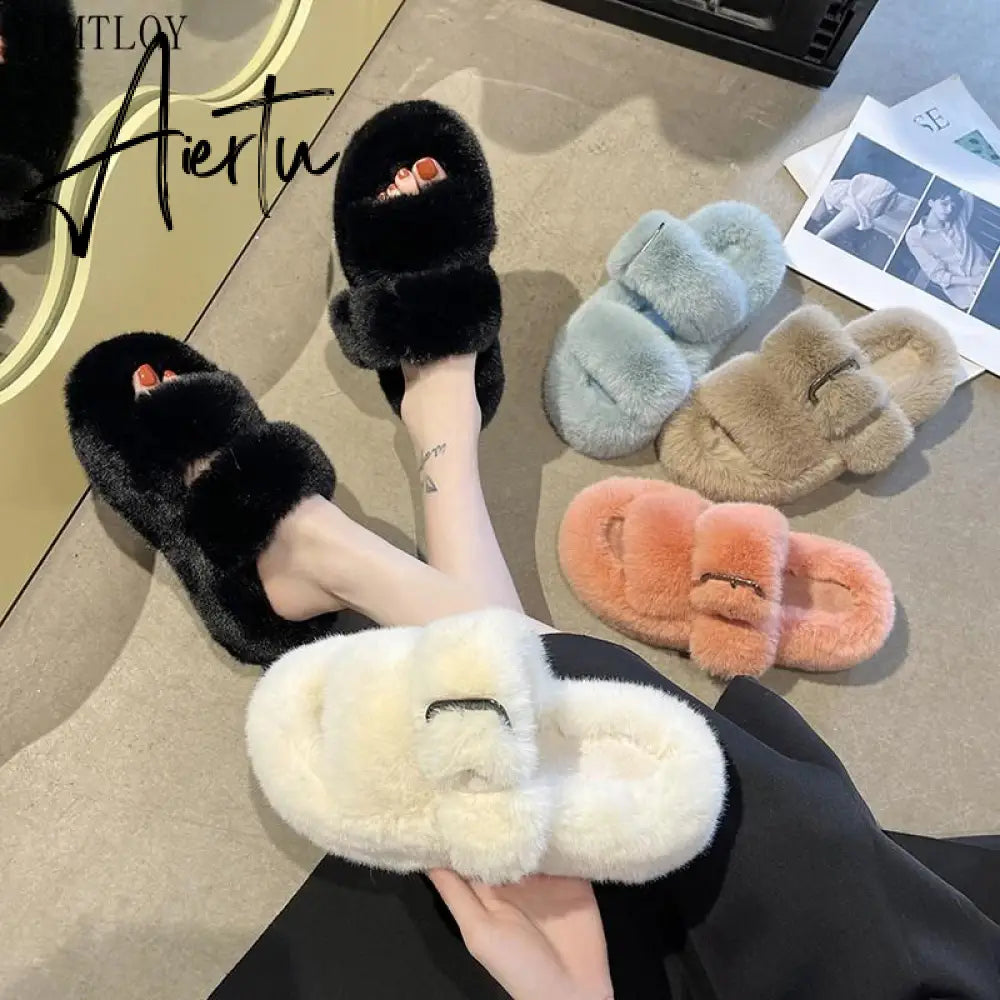 Winter Fashion Soft Warm Comfort Flat Fur Slipper Brand Designer Slip On Loafers Mules Flip Flops Casual Ytmtloy Indoor Aiertu