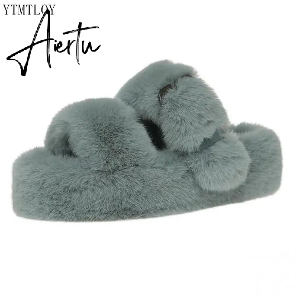Winter Fashion Soft Warm Comfort Flat Fur Slipper Brand Designer Slip On Loafers Mules Flip Flops Casual Ytmtloy Indoor Aiertu