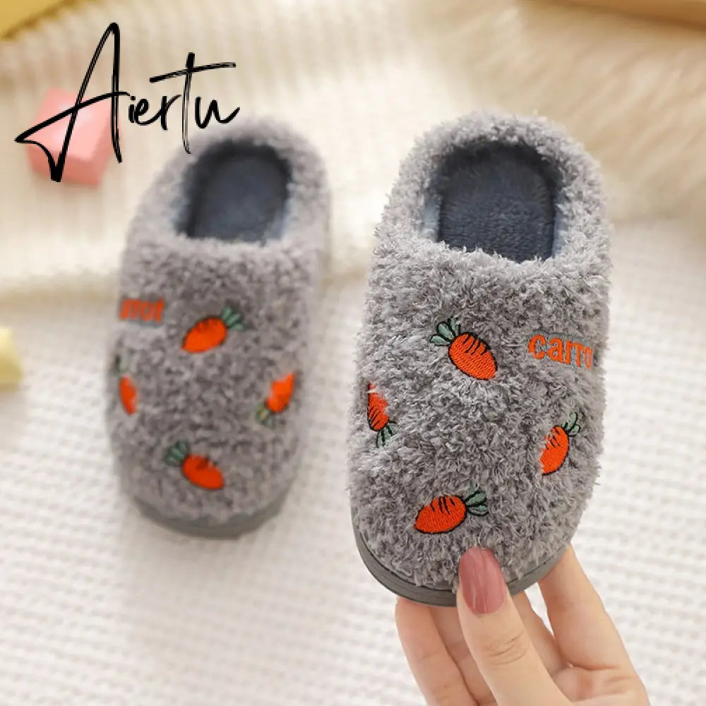 Winter Kids Slippers for Girls Indoor Toddler Boys Furry Fur Slides Home Baby Shoes Warm Anti-slip Children's Slipper  CSH959 Aiertu