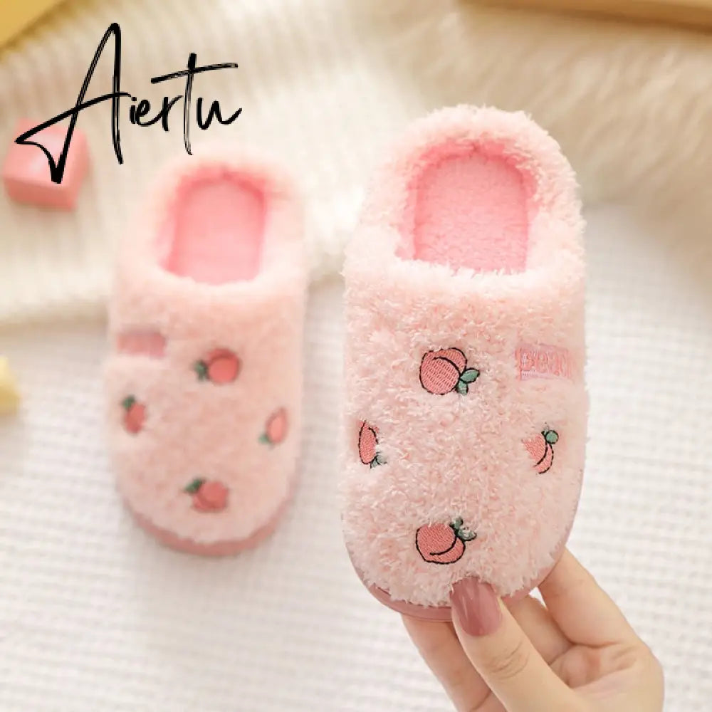 Winter Kids Slippers for Girls Indoor Toddler Boys Furry Fur Slides Home Baby Shoes Warm Anti-slip Children's Slipper  CSH959 Aiertu