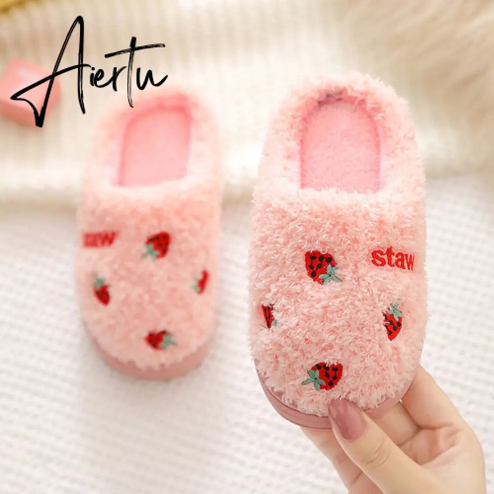 Winter Kids Slippers for Girls Indoor Toddler Boys Furry Fur Slides Home Baby Shoes Warm Anti-slip Children's Slipper  CSH959 Aiertu