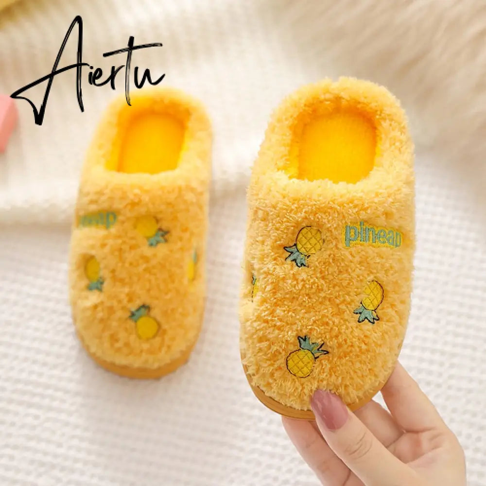 Winter Kids Slippers for Girls Indoor Toddler Boys Furry Fur Slides Home Baby Shoes Warm Anti-slip Children's Slipper  CSH959 Aiertu