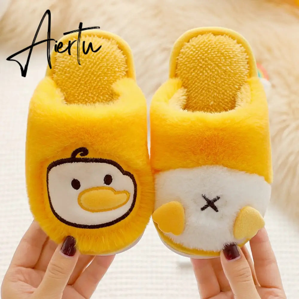 Winter Kids Slippers for Girls Indoor Toddler Boys Furry Fur Slides Home Baby Shoes Warm Anti-slip Children's Slipper  CSH959 Aiertu