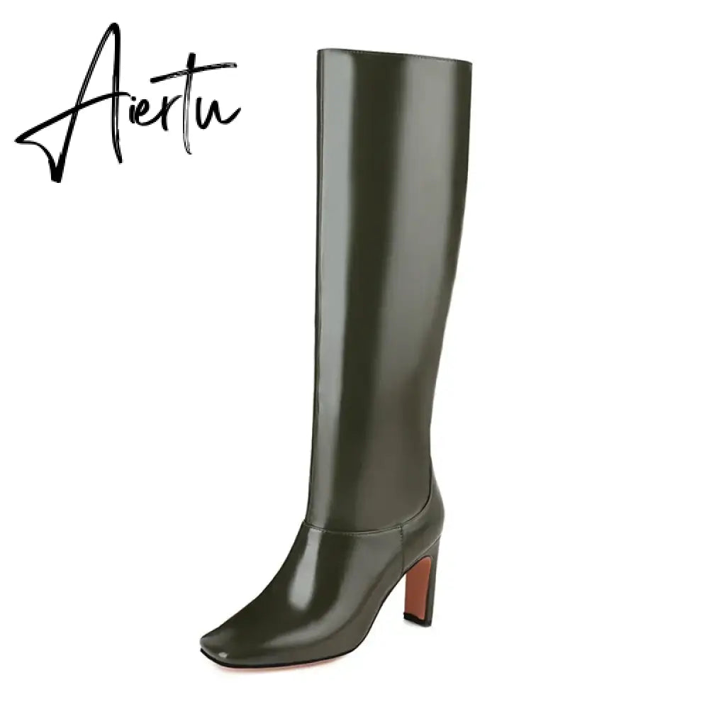 Winter Knee High Boots Women High Heel Long Knight Boots Shoes Square Toe Fashion Sexy Chelsea Boots For Women Large Size 48 Aiertu