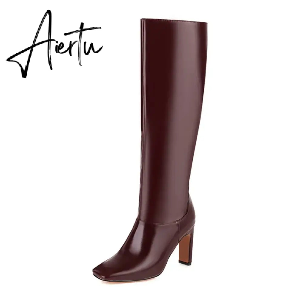 Winter Knee High Boots Women High Heel Long Knight Boots Shoes Square Toe Fashion Sexy Chelsea Boots For Women Large Size 48 Aiertu